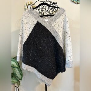 Sita Murt Anthro Colorblock Luxury Wool Blend Poncho Sweater Spain OS Gray Black